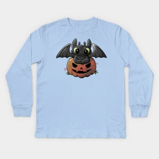 Spooky Dragon Cute Funny Halloween Pumpkin Kids Long Sleeve T-Shirt